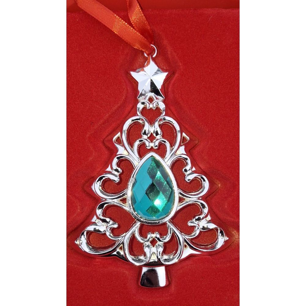 Lenox Emerald Gemmed Silver Tree Christmas Ornament
